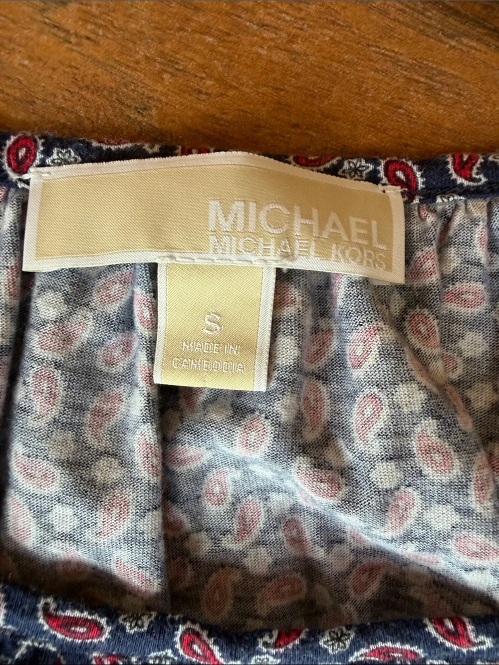 Michael Kors Navy Paisley Elastic-Hem Peasant Blouse - Size Small